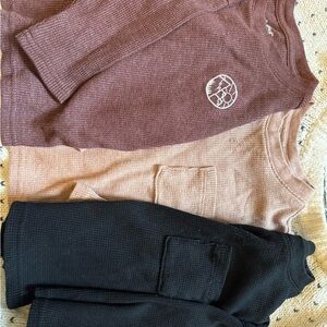 Bundle (3) Cat & Jack Kids Thermal Shirt Set - Black, Brown, and Tan
